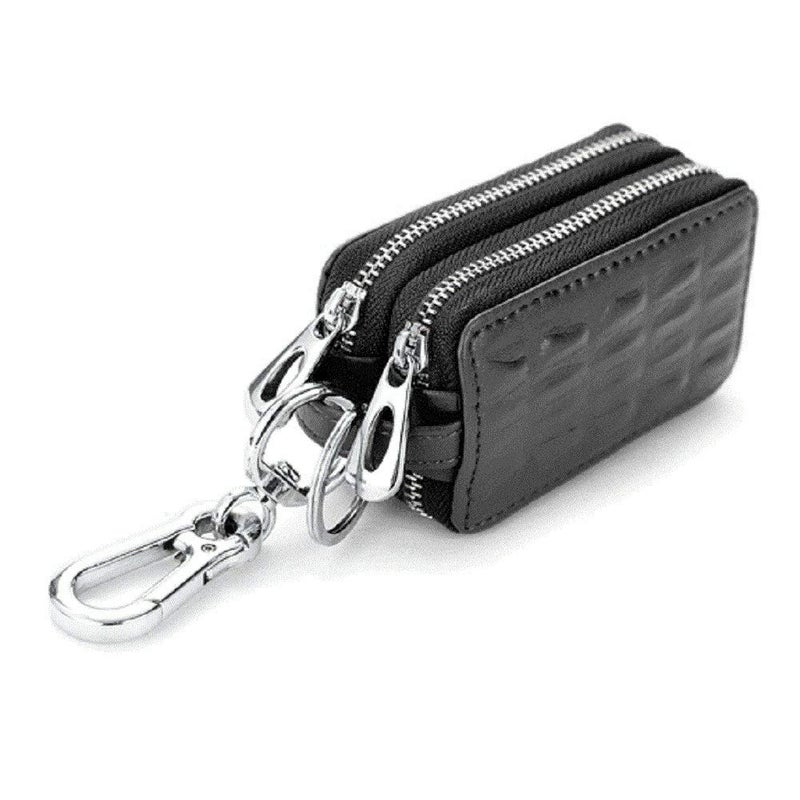 BAKUN Two-Sides Mini Genuine Leather Car Key Chain Holder Wallet Case, Key Holder Key Organizer Wallet(Black) - Image 4